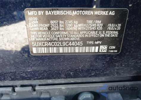 2020 BMW X5 Sdrive40I z USA, uszkodzony, nr VIN 5UXCR4C02L9C44045